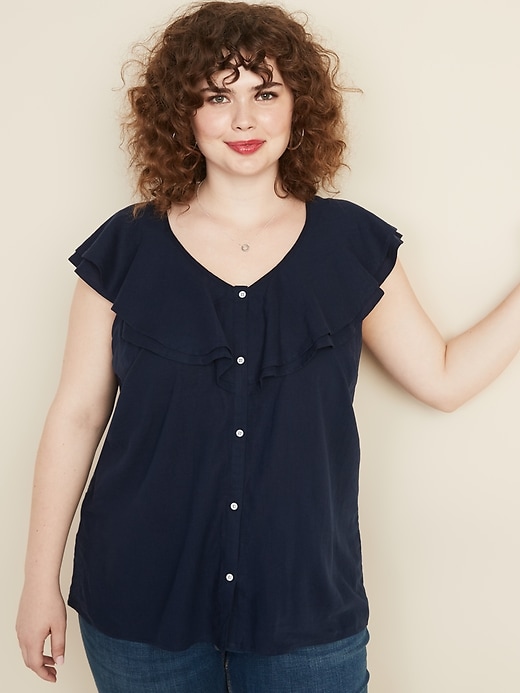 Image number 5 showing, Ruffle-Tiered Linen-Blend No-Peek Plus-Size Blouse