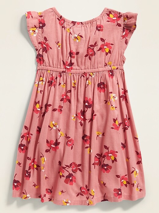 View large product image 2 of 4. Waist-Defined Floral-Print Flutter-Sleeve Dress for Toddler Girls