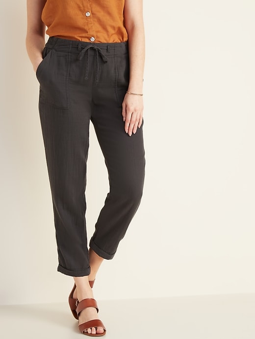 View large product image 1 of 2. Mid-Rise Soft Twill Pull-On Utility Pants for Women