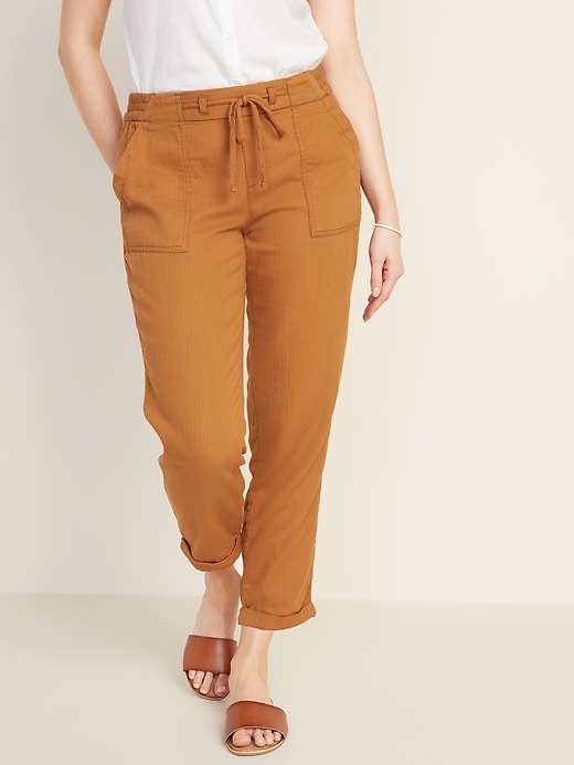 View large product image 1 of 1. Mid-Rise Soft Twill Pull-On Utility Pants for Women