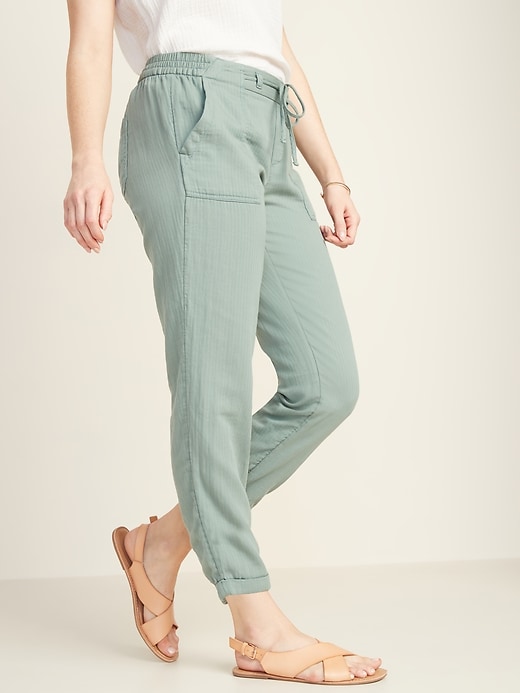 View large product image 1 of 1. Mid-Rise Soft Twill Pull-On Utility Pants for Women