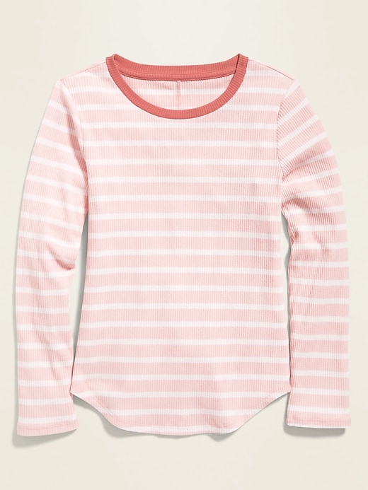 View large product image 1 of 3. Fitted Striped Rib-Knit Tee for Girls