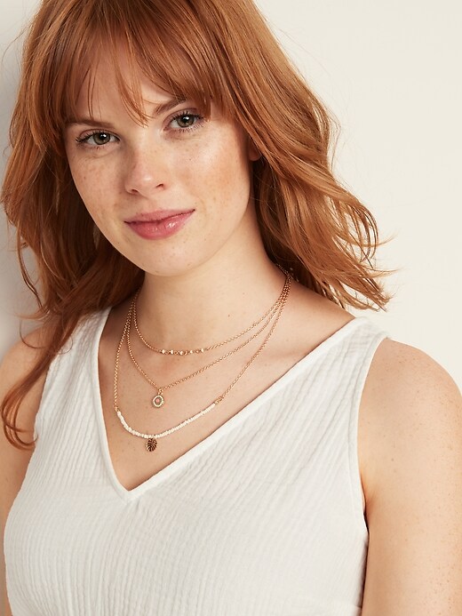 View large product image 2 of 2. Layered-Chain Charm Necklace for Women