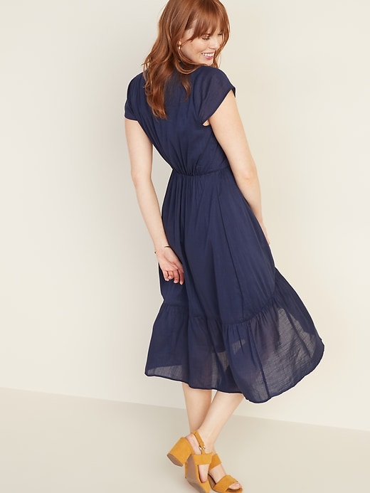 Image number 2 showing, Waist-Defined Faux-Wrap Tiered-Hem Midi for Women