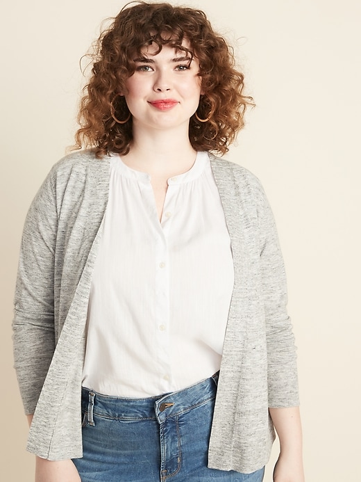 View large product image 1 of 1. Plus-Size Short Open-Front Sweater