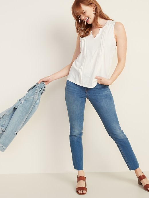 Image number 3 showing, Sleeveless Pintucked Split-Neck Top for Women