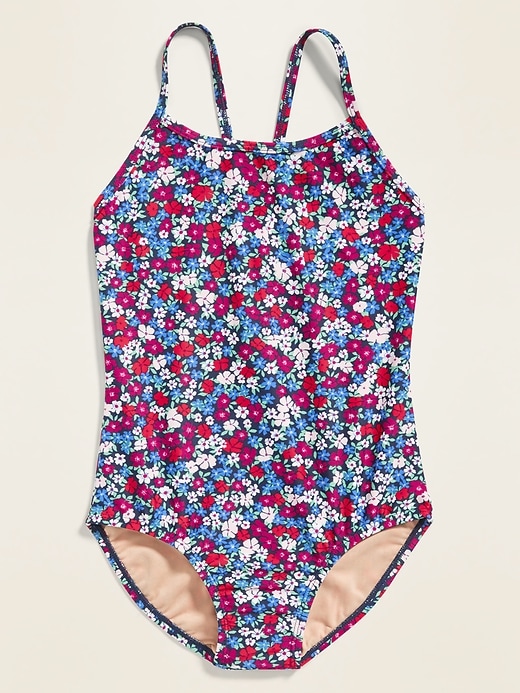 View large product image 1 of 2. Floral Keyhole-Back Swimsuit for Girls