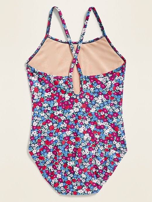 View large product image 2 of 2. Floral Keyhole-Back Swimsuit for Girls