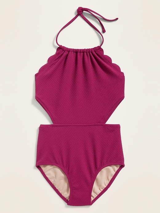 View large product image 1 of 1. Textured Side-Cutout Swimsuit for Girls