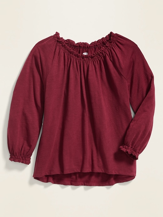 View large product image 1 of 1. Smocked-Ruffle Slub-Knit Top for Girls
