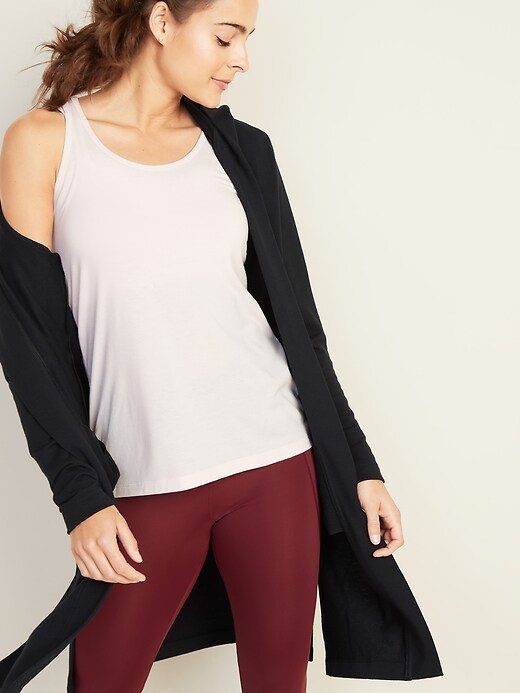 Image number 4 showing, Long Open-Front French Terry Wrap Hoodie for Women