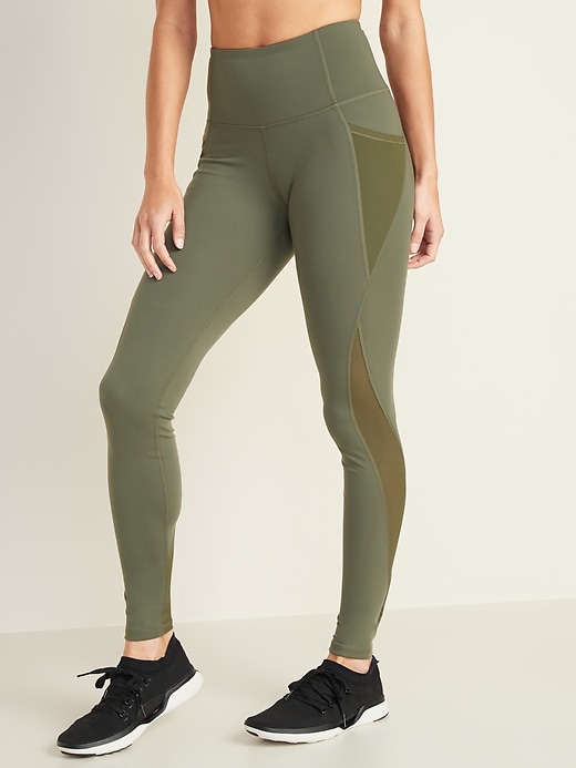 View large product image 1 of 3. High-Waisted Elevate Side-Pocket Mesh-Trim Compression Leggings For Women
