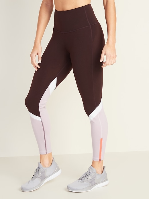 View large product image 1 of 3. High-Waisted Color-Blocked Side-Zip Elevate 7/8-Length Leggings For Women