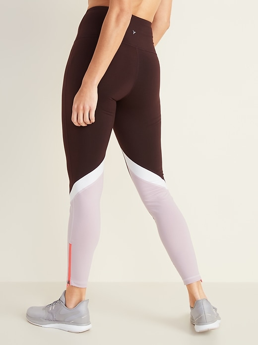 View large product image 2 of 3. High-Waisted Color-Blocked Side-Zip Elevate 7/8-Length Leggings For Women