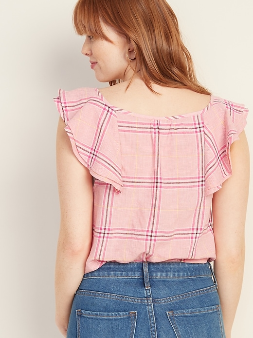 Image number 2 showing, Sleeveless Plaid Ruffle-Trim V-Neck Top for Women