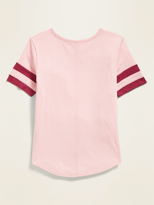 View large product image 2 of 2. Graphic Sleeve-Stripe Tie-Hem Tee for Girls
