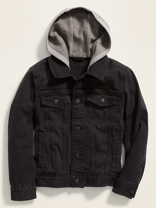 View large product image 1 of 1. Fleece-Hood Built-In Flex Jean Jacket For Boys