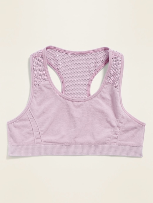 View large product image 1 of 1. Seamless Go-Dry Mesh-Panel Sports Bra for Girls