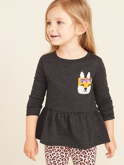 View large product image 1 of 1. French Terry Graphic Peplum Tunic for Toddler Girls