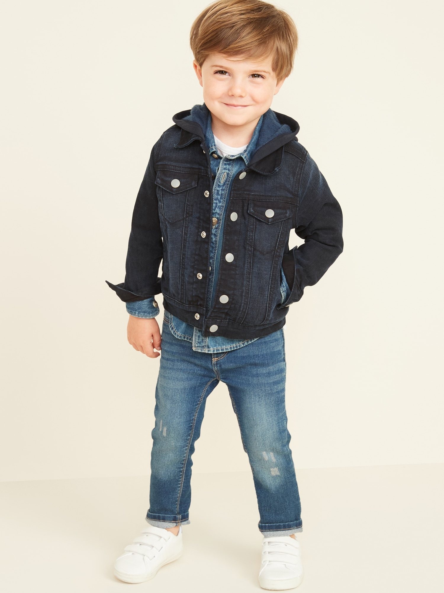 Toddler boy jean jacket with hood sale