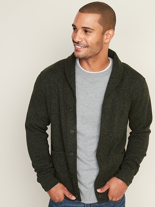 View large product image 1 of 1. Shawl-Collar Button-Front Sweater-Fleece Cardigan