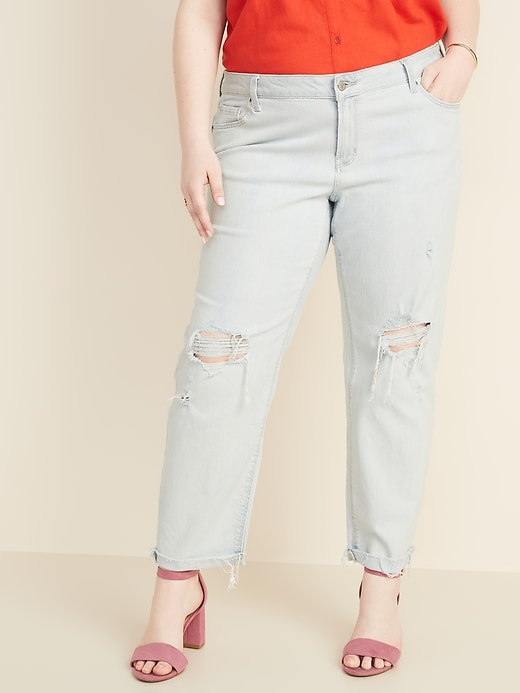 Image number 1 showing, Mid-Rise Boyfriend Straight Plus-Size Distressed Jeans