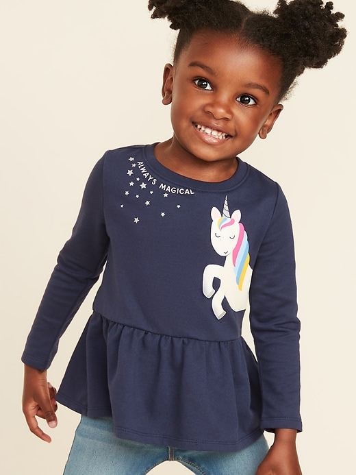 View large product image 1 of 1. French Terry Graphic Peplum Tunic for Toddler Girls