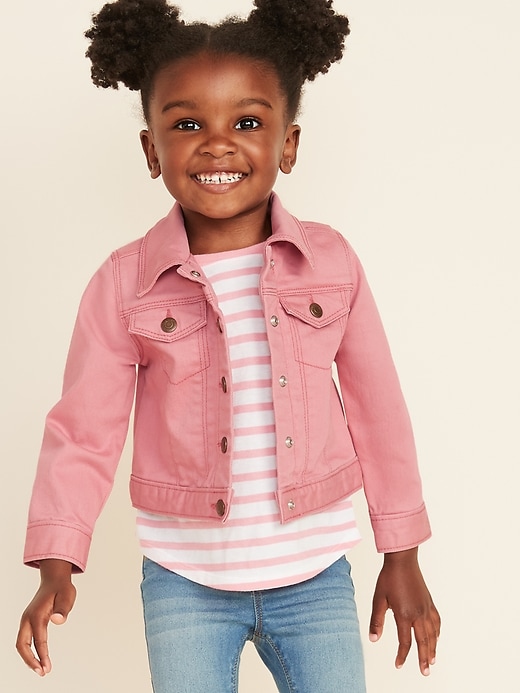 View large product image 1 of 4. Coral-Pink Jean Jacket For Toddler Girls