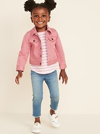 View large product image 3 of 4. Coral-Pink Jean Jacket For Toddler Girls