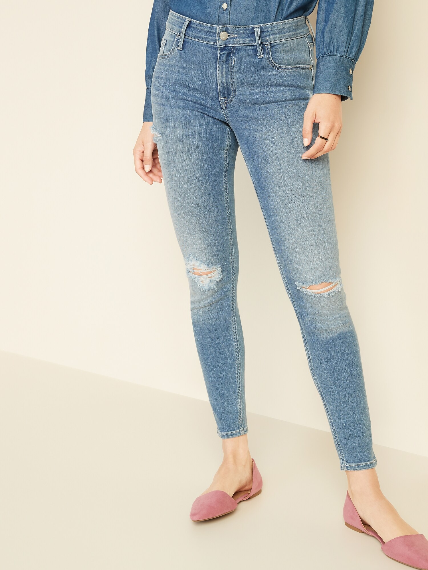 Mid-Rise Distressed Rockstar Super Skinny Jeans for Women | Old Navy