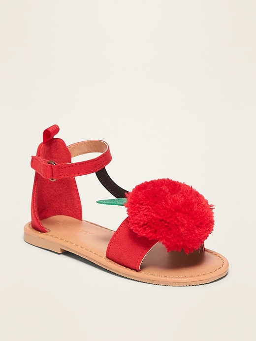 View large product image 1 of 4. Faux-Suede Cherry Pom-Pom Sandals For Toddler Girls