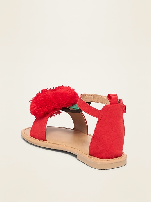 View large product image 2 of 4. Faux-Suede Cherry Pom-Pom Sandals For Toddler Girls