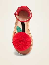 View large product image 4 of 4. Faux-Suede Cherry Pom-Pom Sandals For Toddler Girls