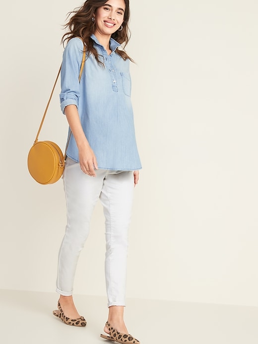 Image number 3 showing, Maternity Chambray Popover Shirt