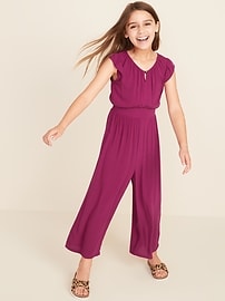 Ruffle-Trim Empire-Waist Crepe Jumpsuit for Girls | Old Navy