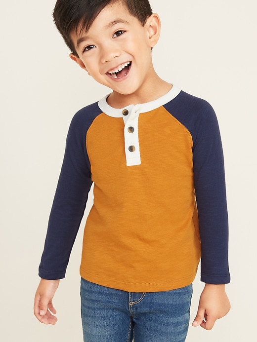 View large product image 1 of 1. Color-Blocked Slub-Knit Henley for Toddler Boys