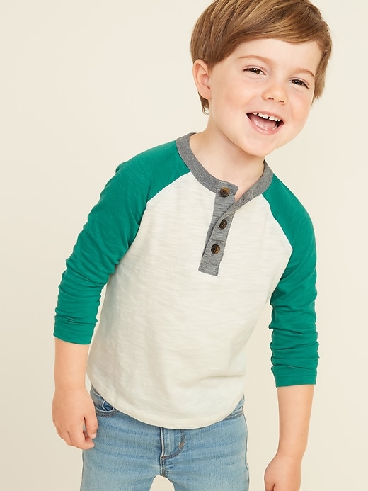 View large product image 1 of 1. Color-Blocked Slub-Knit Henley for Toddler Boys