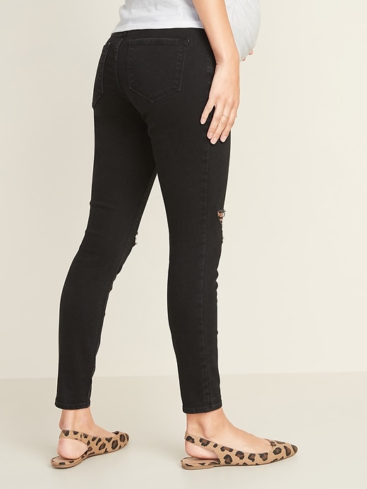 View large product image 2 of 3. Maternity Full-Panel Distressed Rockstar Super Skinny Jeans