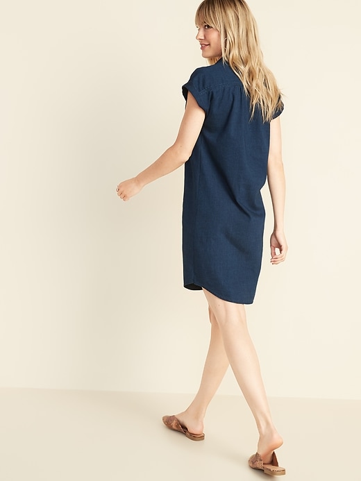 Image number 2 showing, Dark-Wash Chambray Shirt Dress for Women