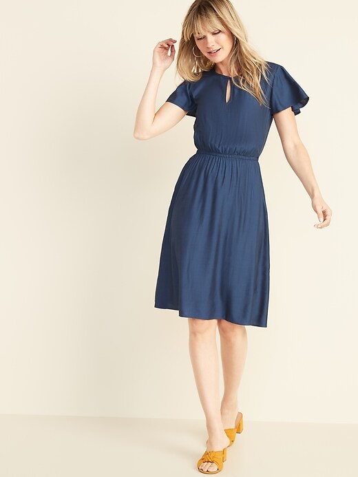 Image number 4 showing, Waist-Defined Flutter-Sleeve Dress for Women