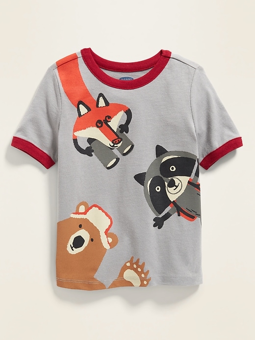 View large product image 1 of 2. Critter Wrap-Around Graphic Ringer Tee for Toddler Boys