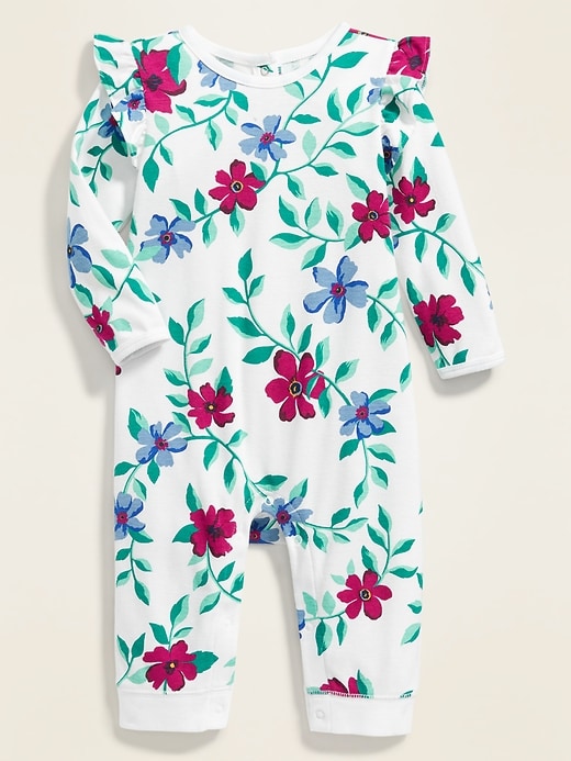View large product image 1 of 2. Printed Ruffle-Trim One-Piece for Baby