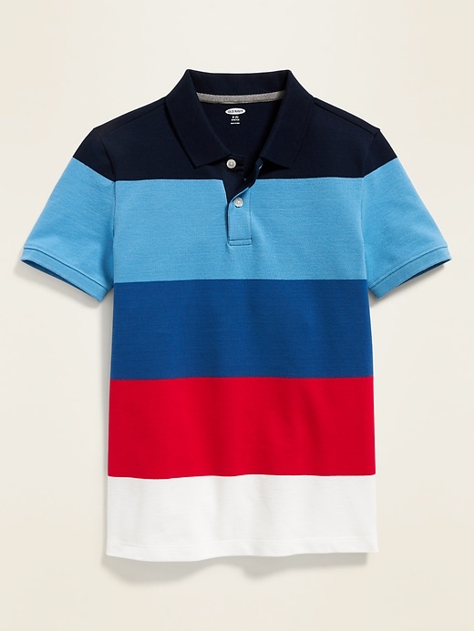 View large product image 1 of 1. Built-In Flex Bold-Stripe Pique Polo for Boys