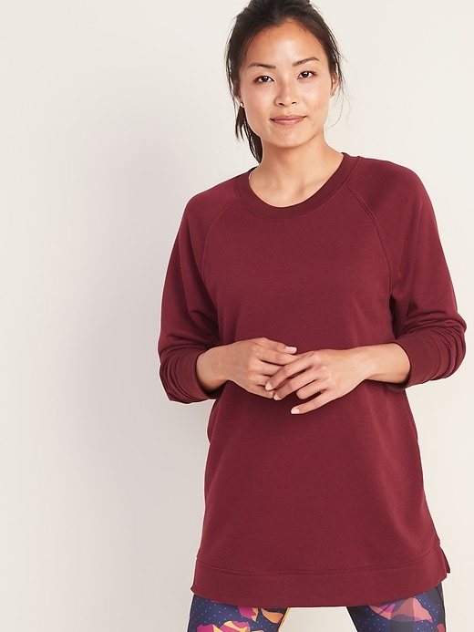 View large product image 1 of 1. Loose-Fit French-Terry Crew-Neck Tunic for Women