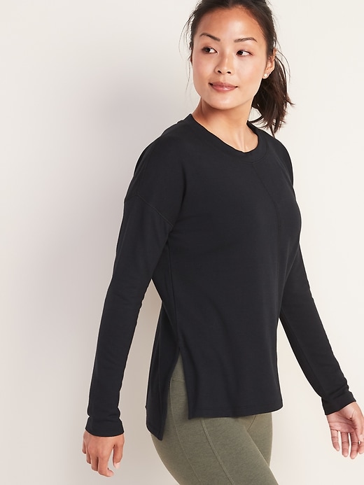 View large product image 1 of 1. Lightweight French Terry Side-Vent Top for Women