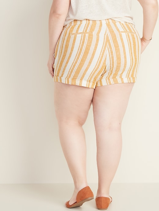 View large product image 2 of 3. Mid-Rise Tie-Waist Plus-Size Striped Linen-Blend Shorts - 5-Inch Inseam