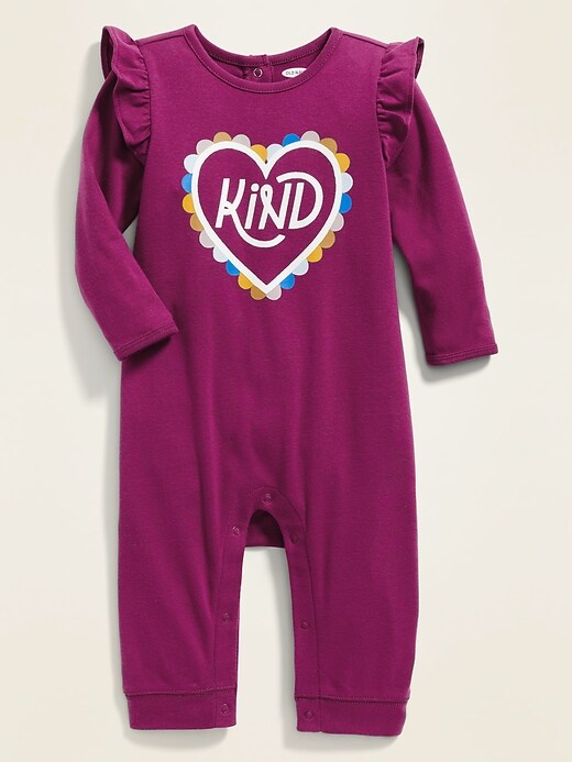 View large product image 1 of 1. Graphic Ruffle-Trim One-Piece for Baby