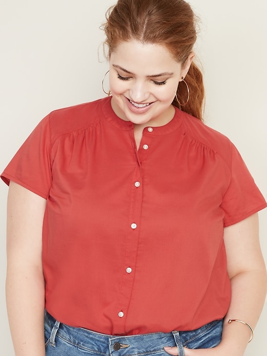 View large product image 1 of 1. Button-Front No-Peek Plus-Size Blouse