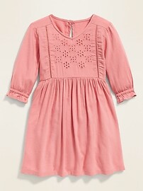 View large product image 3 of 4. Fit & Flare Twill Cutwork Dress for Toddler Girls