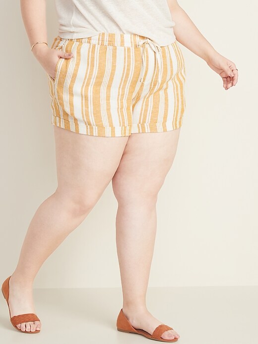 View large product image 1 of 3. Mid-Rise Tie-Waist Plus-Size Striped Linen-Blend Shorts - 5-Inch Inseam